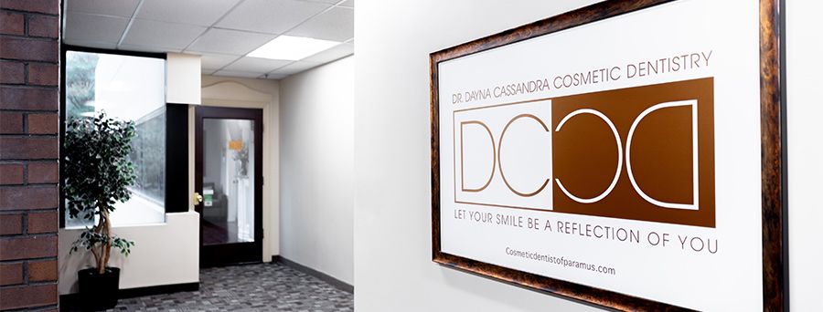 Cosmetic dentistry office entrance with signage.